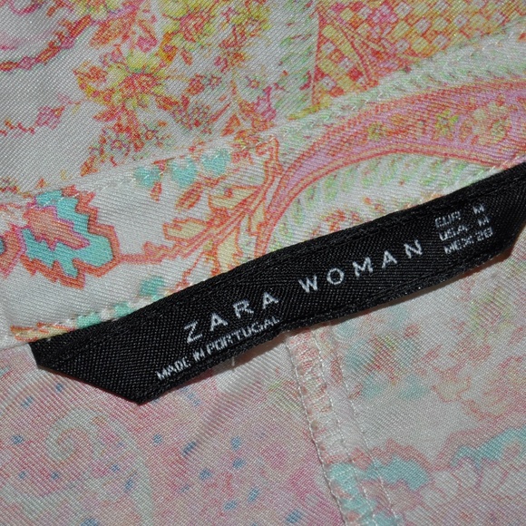 'FINAL'  ZARA Paisley Y-Neck Hi-Lo Roll Sleeve Top - Picture 5 of 7